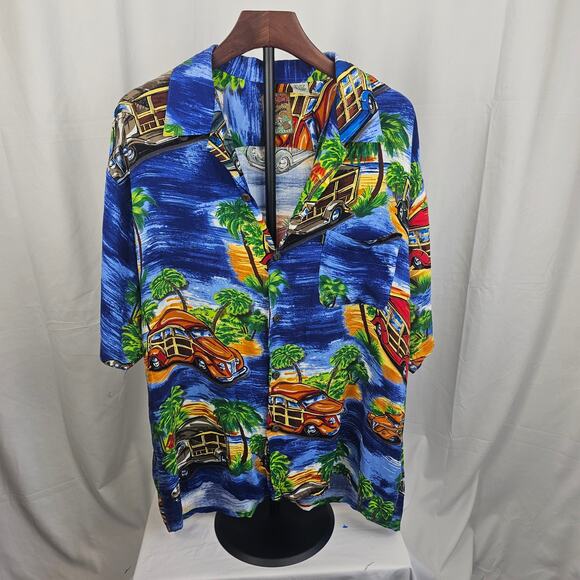 Vintage Pineapple Connection Rayon Hawaiian Shirt Made in Korea Size L - Picture 1 of 4